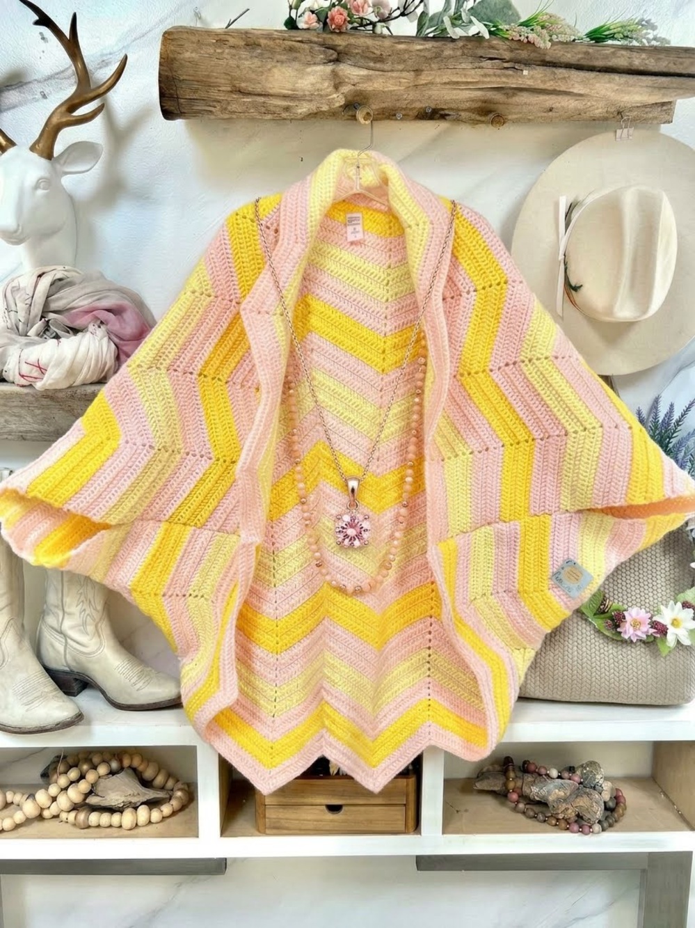 Artisan Chevron Mango 🥭 vibe crochet boho granny cocoon kimono shrug cabin vibe